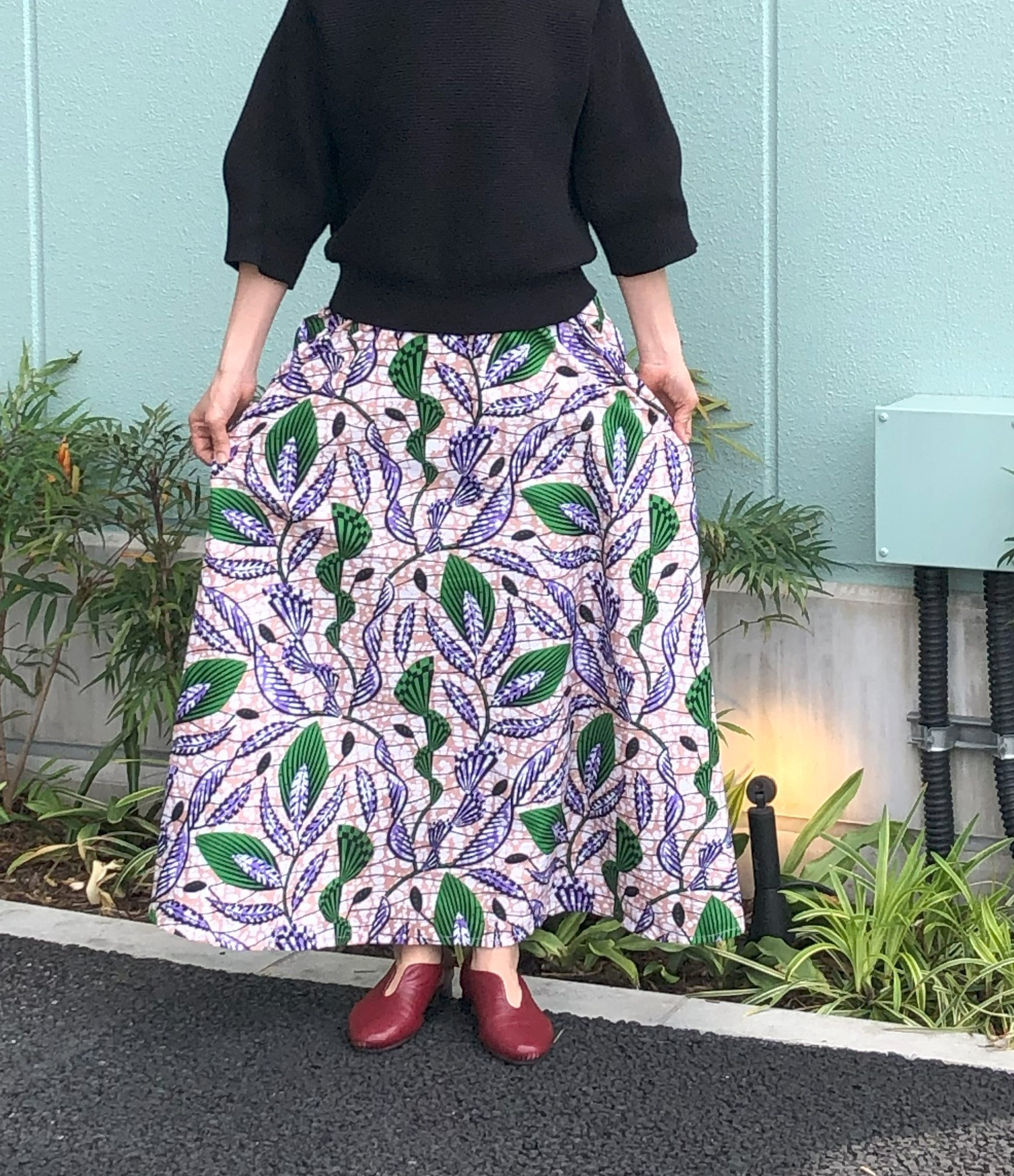 【受注製作】フレアマキシスカート長さが選べる！ピンクベージュボタニカル05805かめ庵