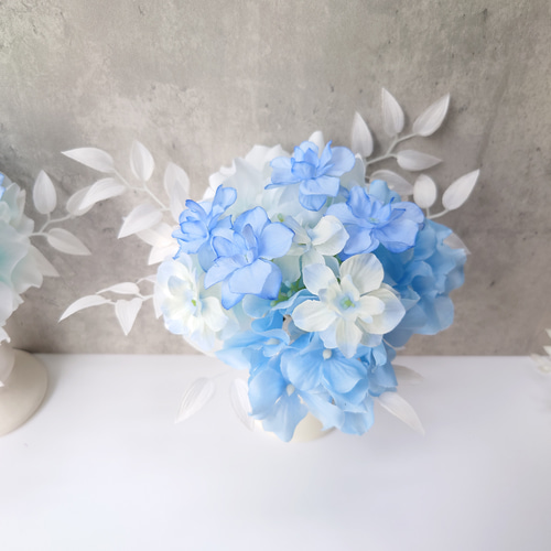 アーティシャルフラワー 【ホワイト ブルー】 花提灯 紫陽花の仏花 1対 空色グラデーション【アーティシャルフラワー