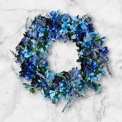 ＊爽やかなブルーflowerリース＊アーティフィシャルフラワー玄関リース夏リース 爽やかなブルーflowerリース＊アーティフィシャルフラワー玄関リース夏