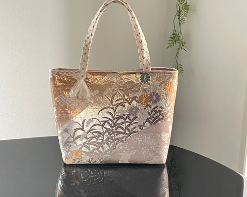 m.Ｒ 帯リメイクバック SOLD◇30サイズ◇着物帯と本革のリメイクバッグ◇remake.829