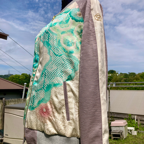着物リメイク　77番　パステル鳳凰　リバーシブルブルゾン 着物リメイク 77番 パステル鳳凰 リバーシブルブルゾン