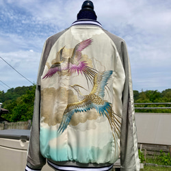 着物リメイク スカジャン 着物リメイクスカジャン 鳳凰 絞り柄 横振刺繍 リバーシブル