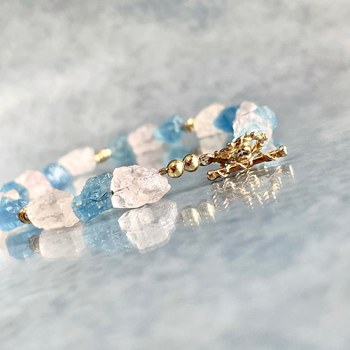 アクアマリン／モルガナイト／ラフロックタンブルブレスレット 原石風