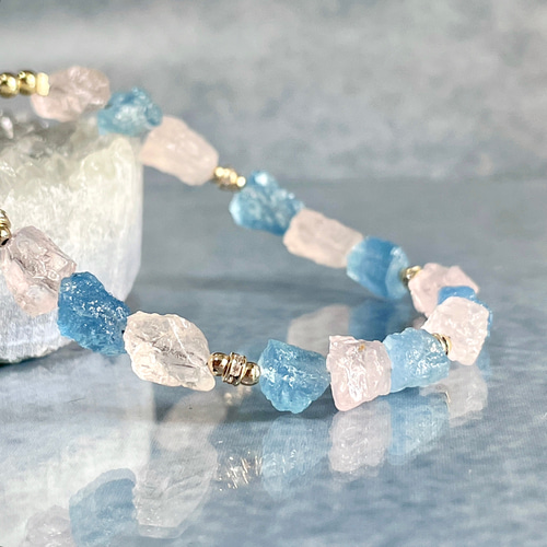 アクアマリン／モルガナイト／ラフロックタンブルブレスレット 原石風