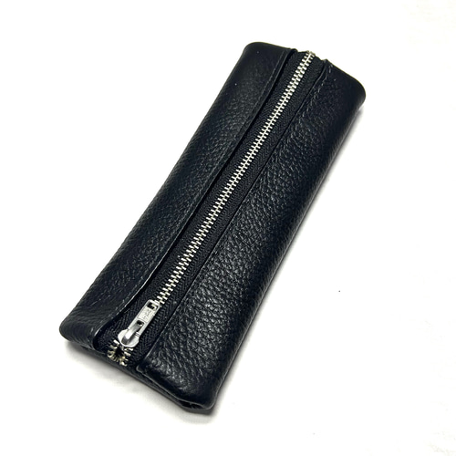 袋型ペンケース シボ型押しレザー ブラック ペン・筆記用具