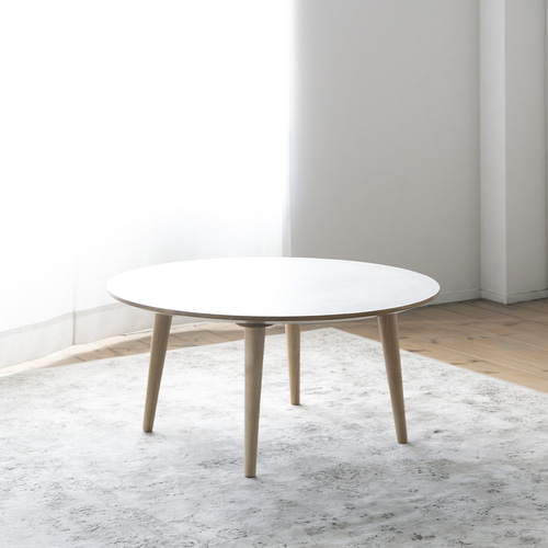 ホワイトメラミン材のラウンドローテーブル［3サイズ 70cm 80cm 90cm