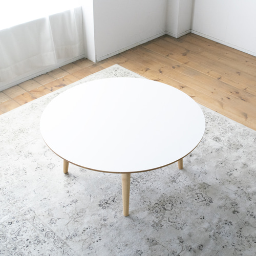 ホワイトメラミン材のラウンドローテーブル［3サイズ 70cm 80cm