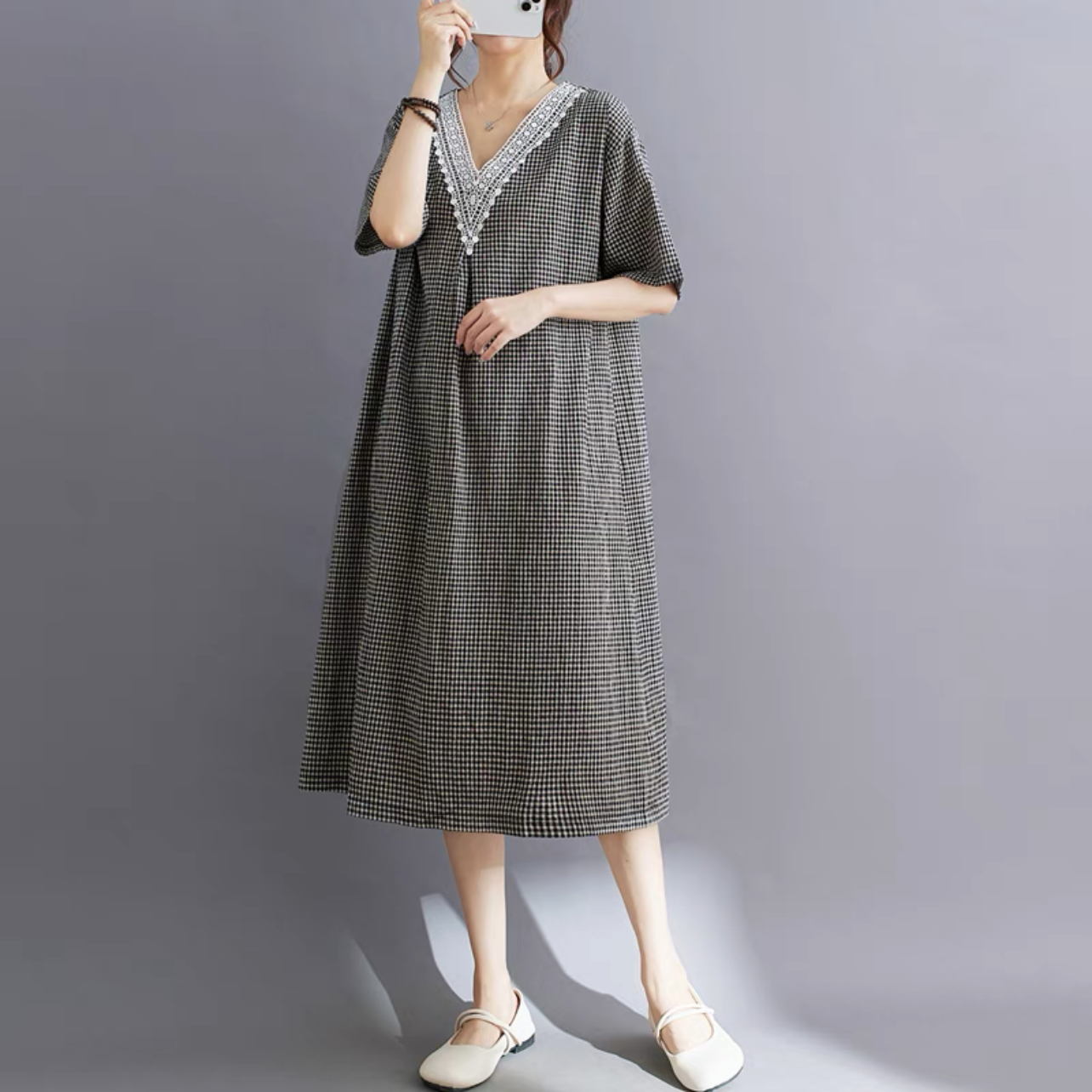 夏のワンピース、綿麻ワンピース、綿麻ロング丈スカート、コットンリネンワンピース