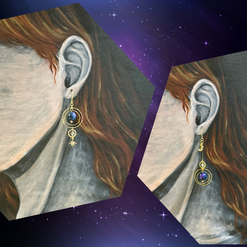 受注製作】くるくるリング月星惑星アシンメトリー☆ピアスor