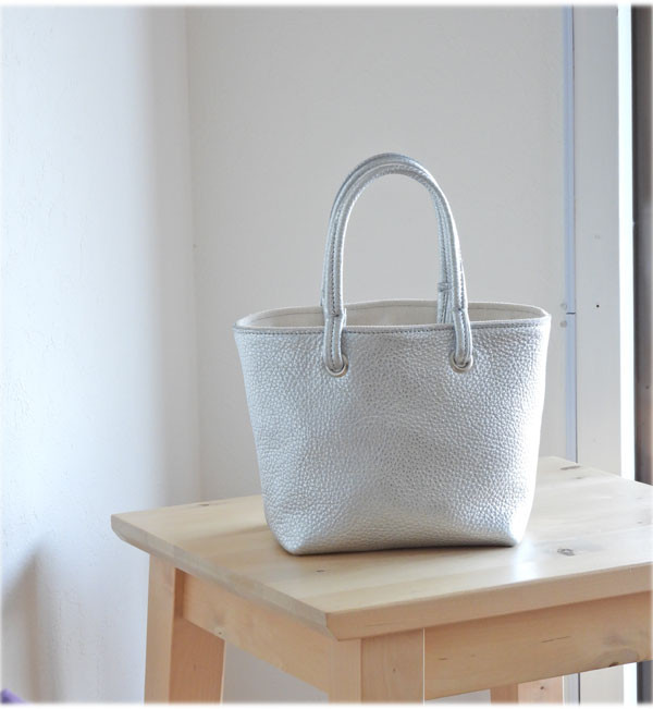 ちびちびトート（ レザーハンドル ）  シルバー