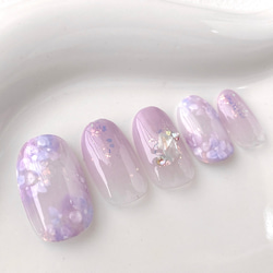 紫陽花ネイル/オーロラフレーク/水滴ネイル/くすみラベンダー/成人式