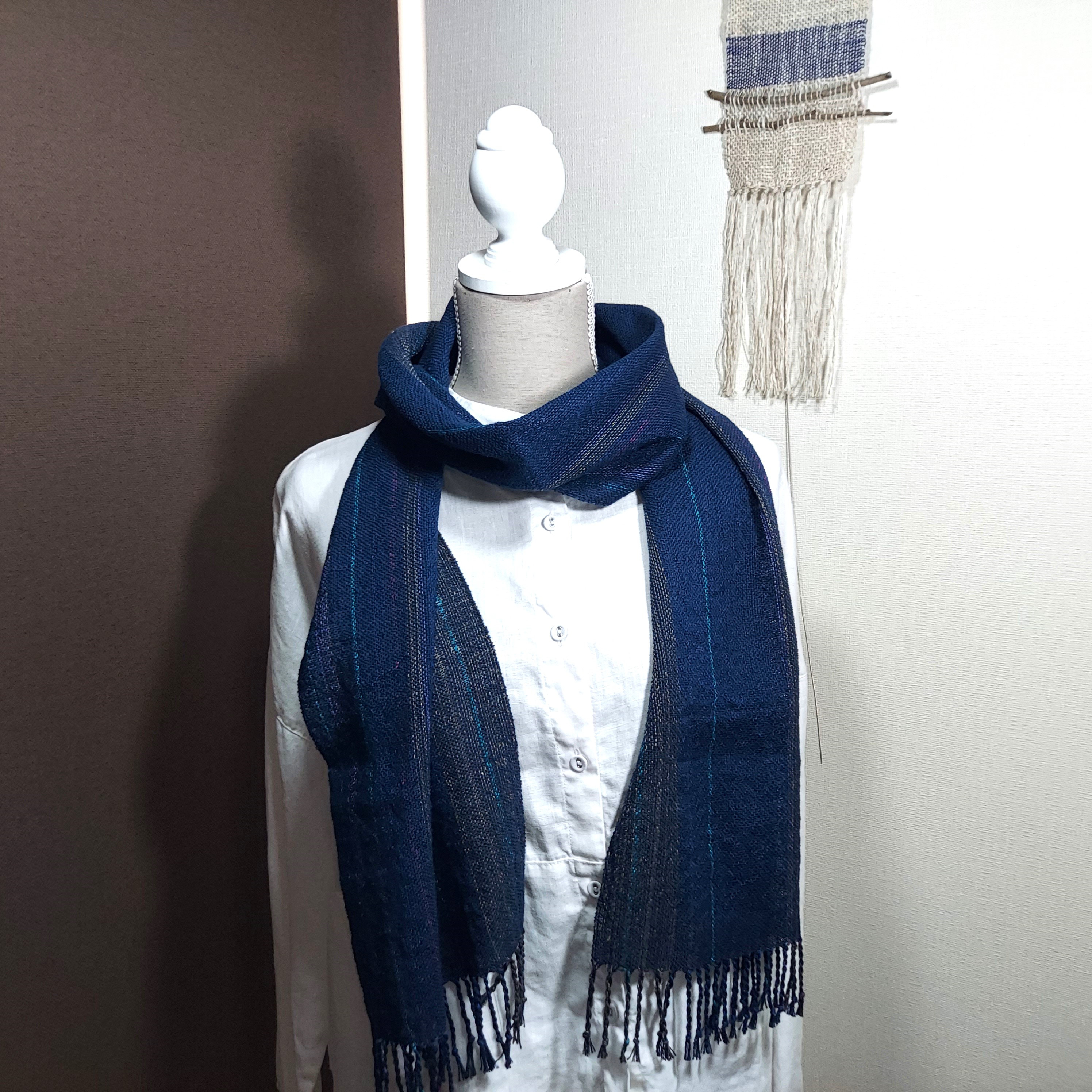 手織り　コットンリネンのやさしいストール　作品25037