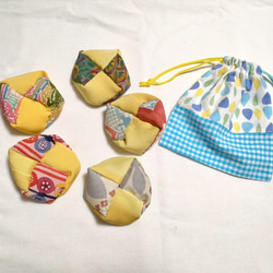 お手玉 おばあちゃんの手作り おばあちゃんが作った正絹お手玉7 お片付け袋付き おもちゃ・人形