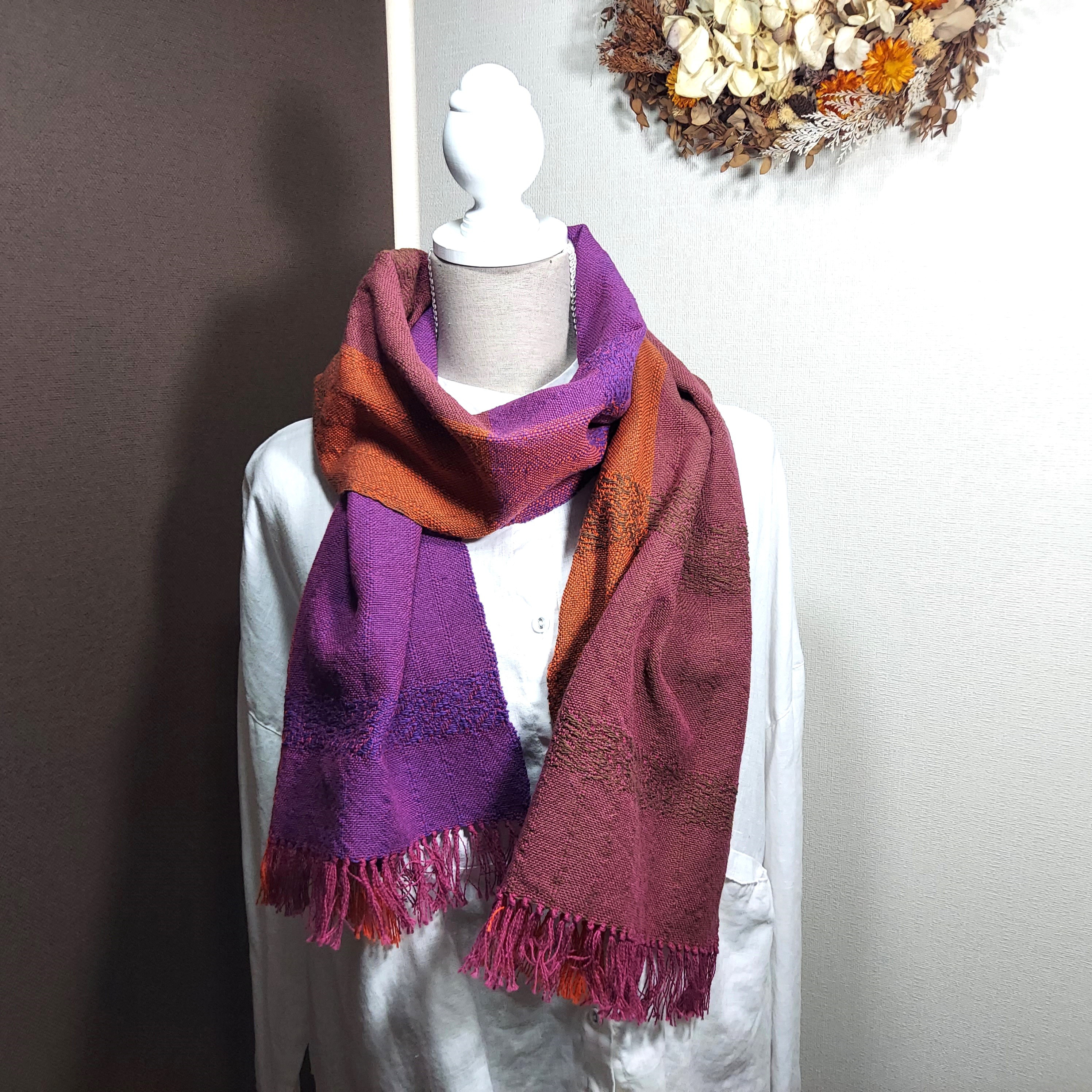 手織り　コットンシルクのやさしいストール　作品25040