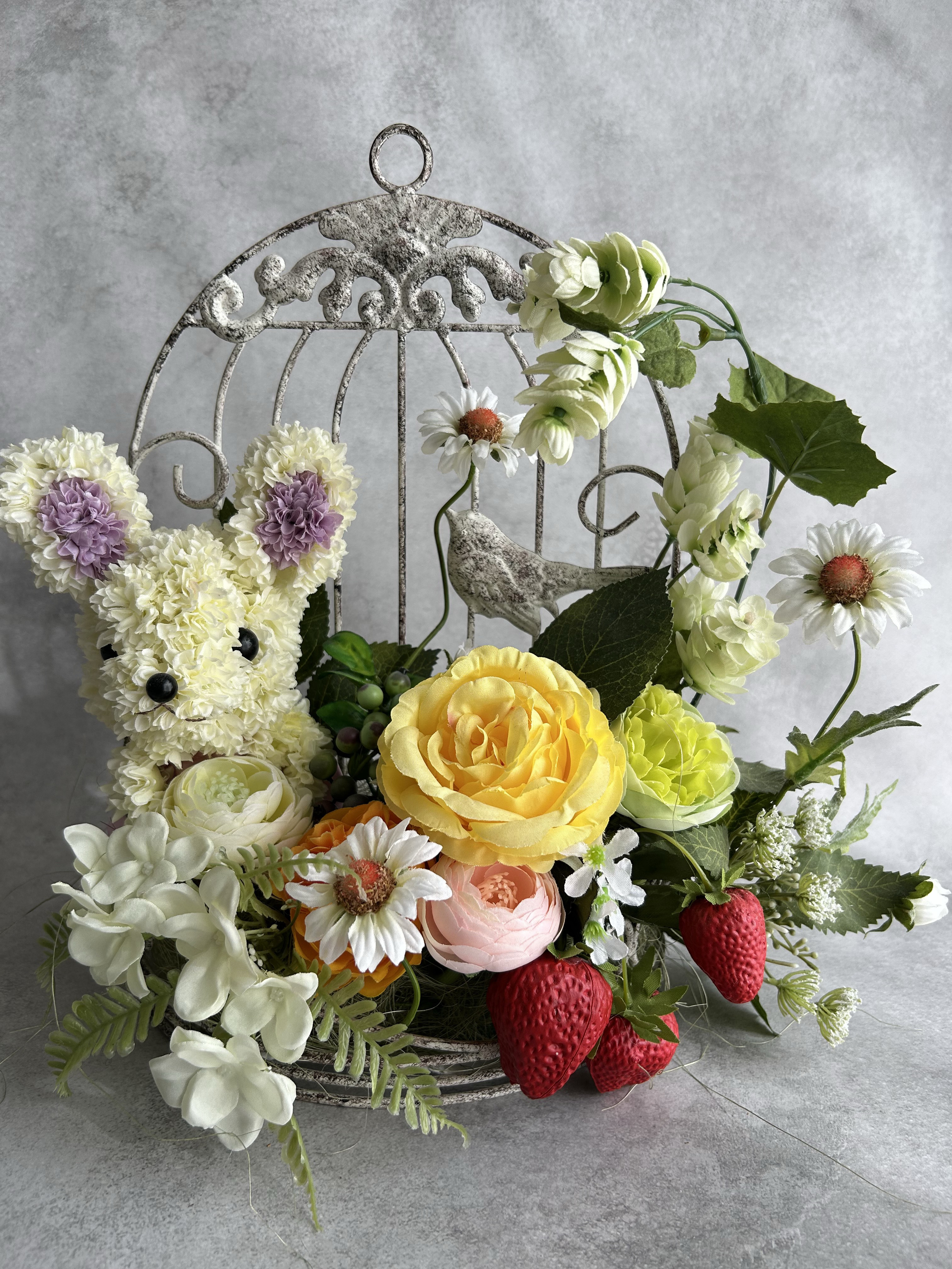 花うさちゃんの鳥かごアレンジ