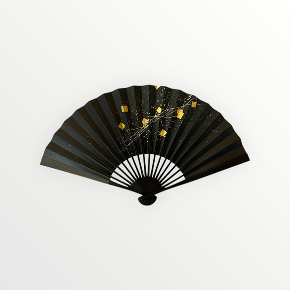 日本/土佐和紙　京扇子　箔図 image3 黒骨 3枚目の画像