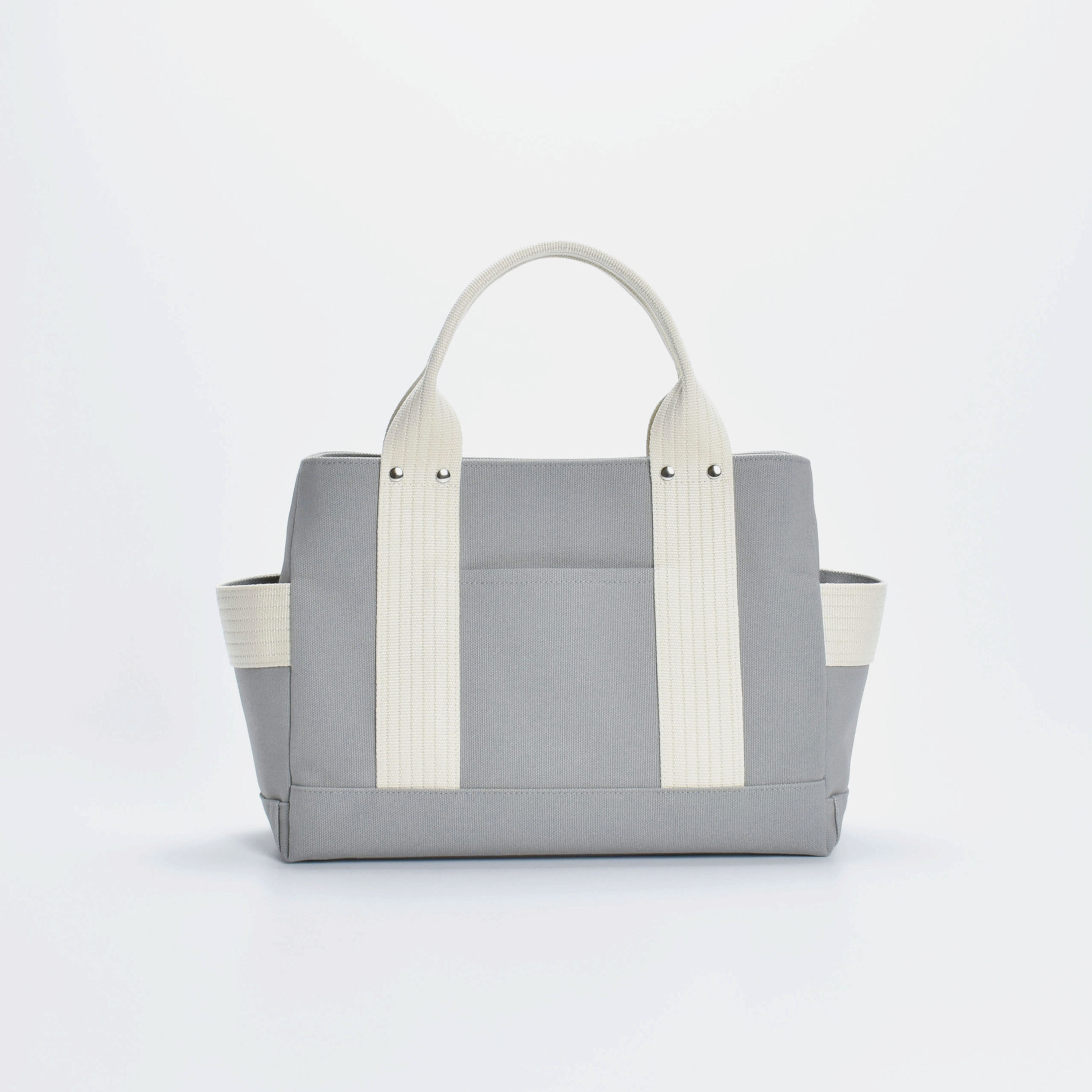 【受注製作】スクエアキャンバストートＭ（ライトグレー×アイボリー）