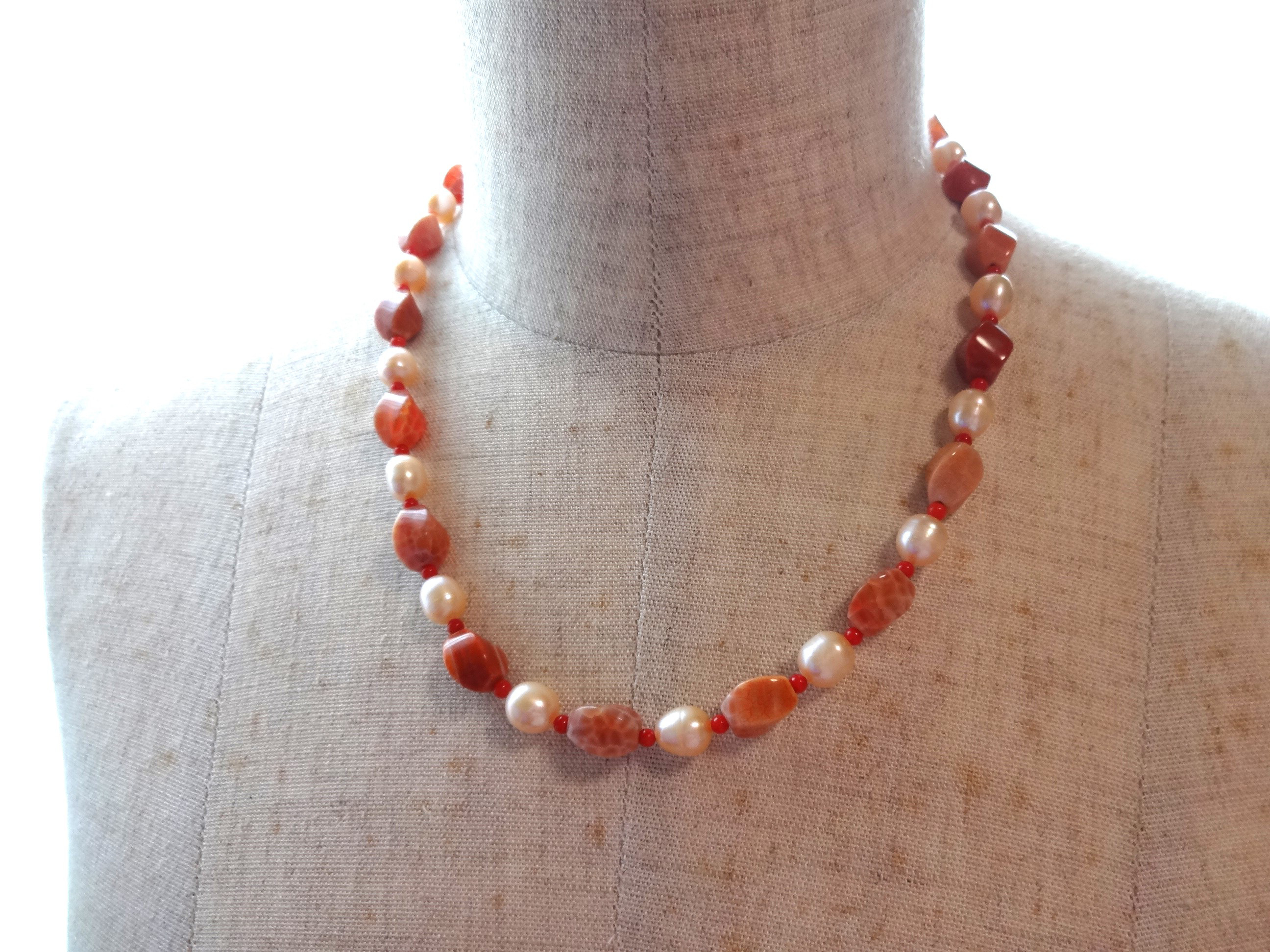 ファイヤーアゲート×パール×赤珊瑚
