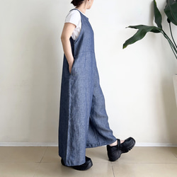 ゆったりサロペットパンツ　* デニムリネン混紡素材 * 4枚目の画像