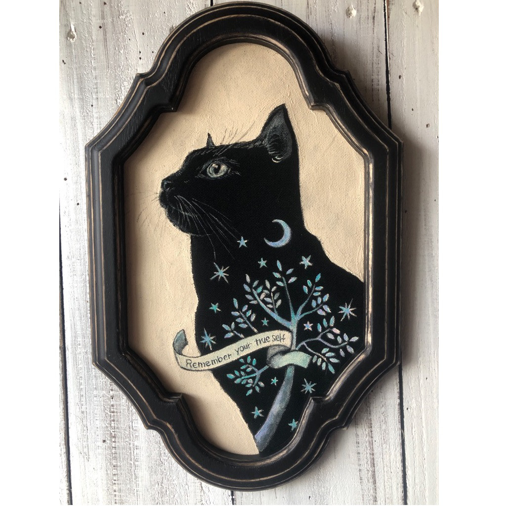 料理する猫のアクリル画