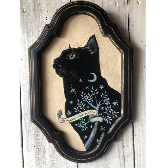 導きの黒猫」額付 アート作品 原画 徳島洋子作品 アクリル画 猫
