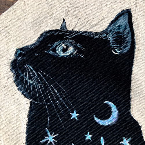 導きの黒猫」額付 アート作品 原画 徳島洋子作品 アクリル画 猫 絵画