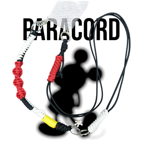 ディズニー・ミッキー風パラコードスマホ2wayストラップ✳︎黒×白×赤