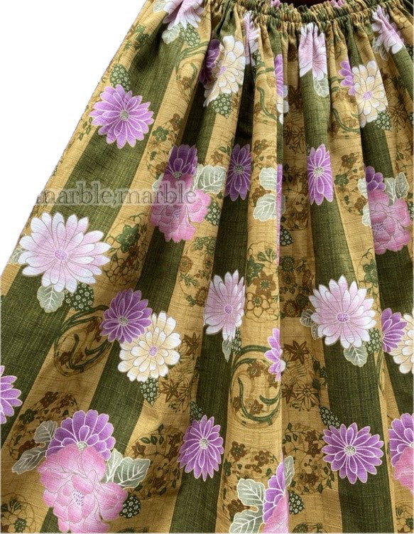 着丈約81cm 牡丹　花　和柄スカート　和物　ギャザースカート　大人スカート　レディーススカート