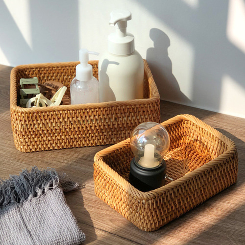 天然素材手作り】ラタン収納バスケット｜3サイズ展開｜食品・衣類
