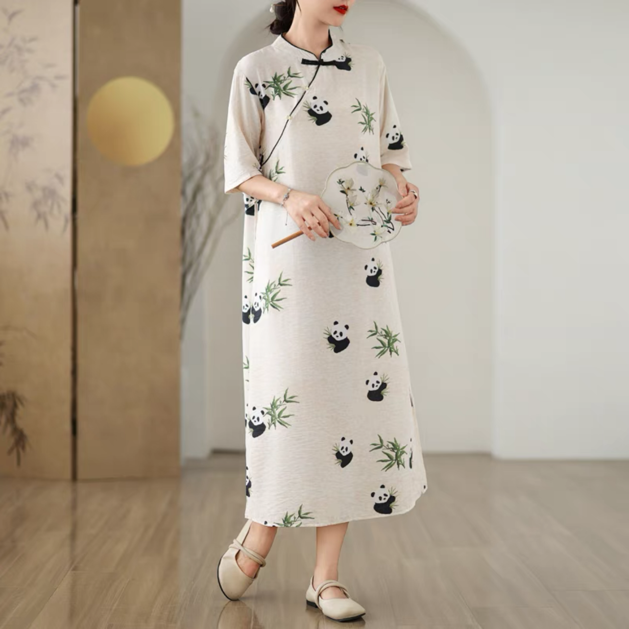 夏のワンピース、綿麻ワンピース、綿麻ロング丈スカート、コットンリネンワンピース