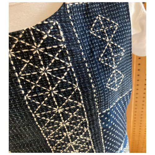 書生絣の手刺し子チュニック 古布リメイク チュニック 着物リメイク  