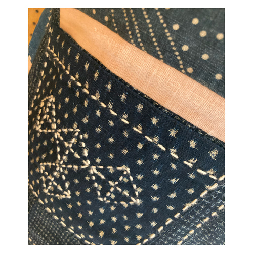 書生絣の手刺し子チュニック 古布リメイク チュニック 着物リメイク  