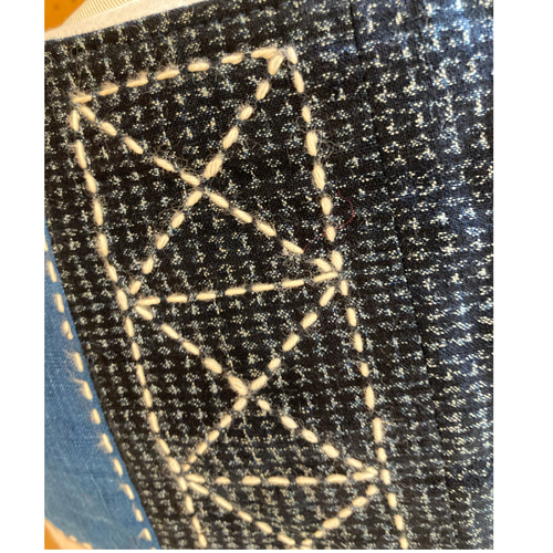 書生絣の手刺し子チュニック 古布リメイク チュニック 着物リメイク  