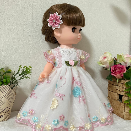 パステルフラワードレス☆26cmドール服＊ソランちゃん服 レミンちゃん