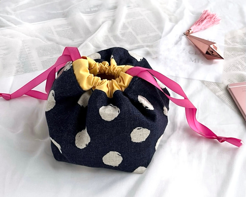 ハンドメイド　巾着ポーチ5枚セット 特集掲載✦名入れ ✦ 選べる ✦ 7サイズ ✦ ハートの巾着ポーチ