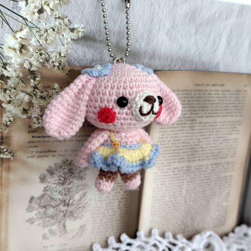 垂れ耳ピンクうさぎさん＊編みぐるみキーホルダー あみぐるみ nakamo