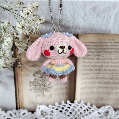 垂れ耳ピンクうさぎさん＊編みぐるみキーホルダー あみぐるみ nakamo