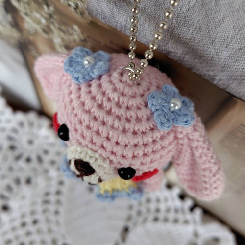 垂れ耳ピンクうさぎさん＊編みぐるみキーホルダー あみぐるみ