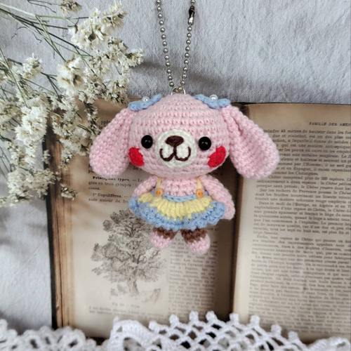 垂れ耳ピンクうさぎさん＊編みぐるみキーホルダー あみぐるみ nakamo