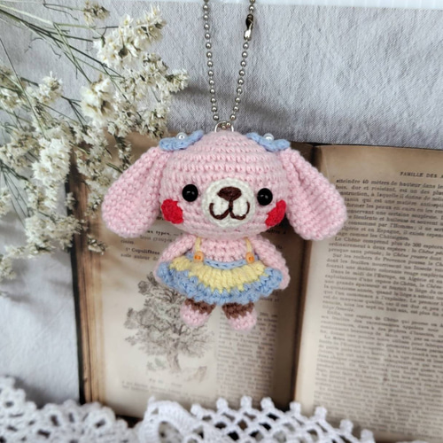 垂れ耳ピンクうさぎさん＊編みぐるみキーホルダー あみぐるみ nakamo