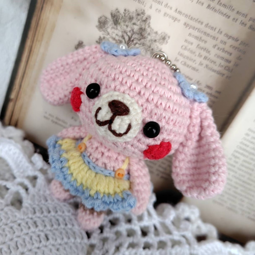 垂れ耳ピンクうさぎさん＊編みぐるみキーホルダー あみぐるみ nakamo