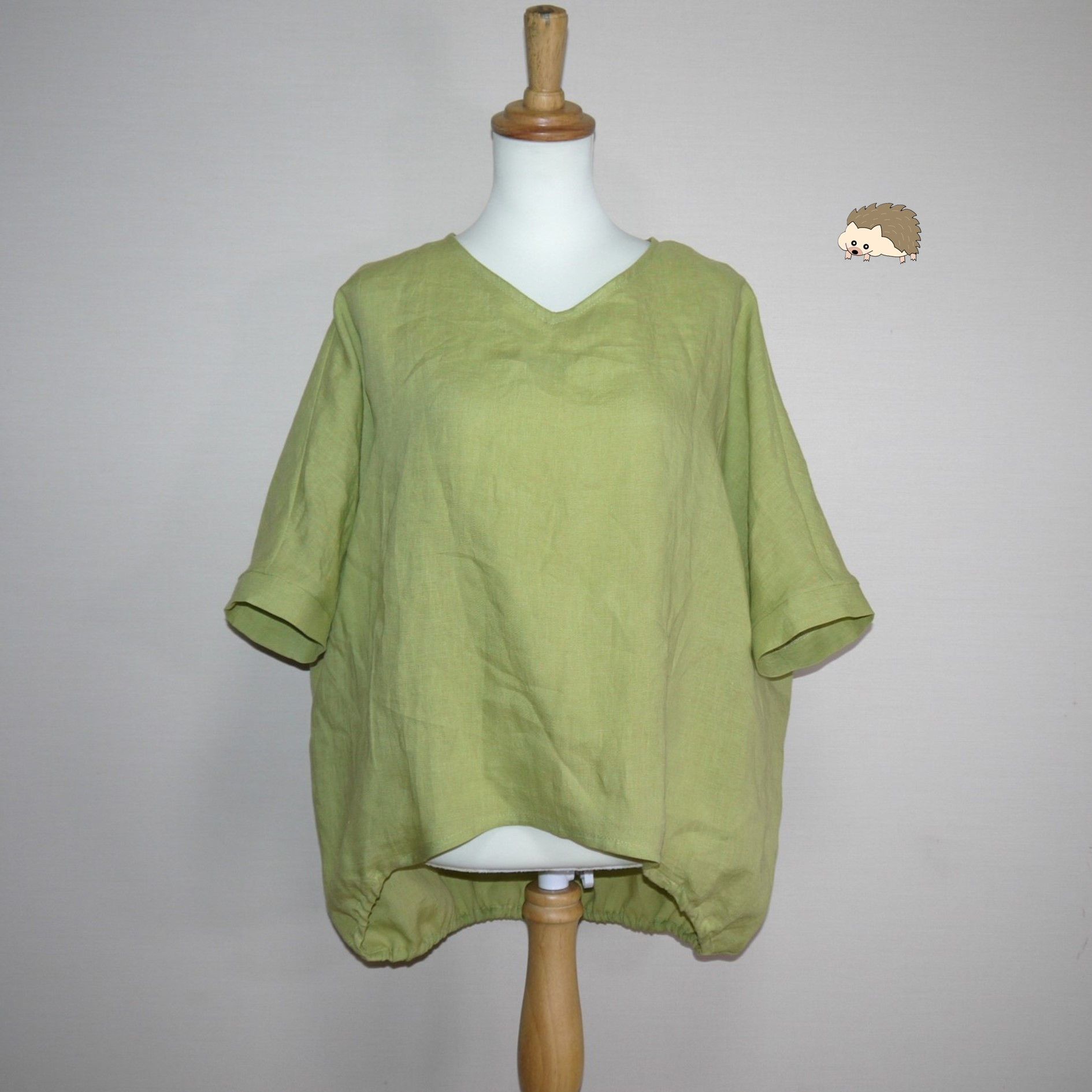 バルーンプルオーバー　Vネック【ナチュラルリネン　ライト】◆ライム◆フリーサイズ（リネン100％） 5,291円