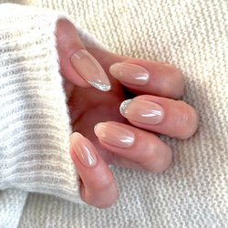 マグネットネイル マグネット フレンチ ミラー ネイルチップ ハンドメイド フレンチ♡】ミラーフレンチ×マグネット♡ネイルチップ ネイル