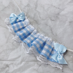 ぬいぐるみ用 ヘッドドレス ギンガムチェック ブルー ぬい用 ぬい服 に  
