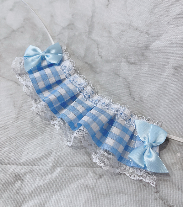 ぬいぐるみ用 ヘッドドレス ギンガムチェック ブルー ぬい用 ぬい服 に