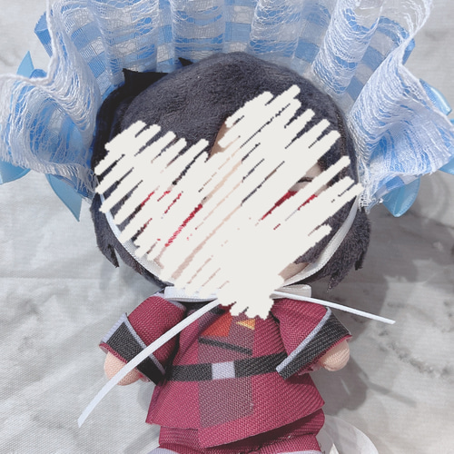ぬいぐるみ用 ヘッドドレス ギンガムチェック ブルー ぬい用