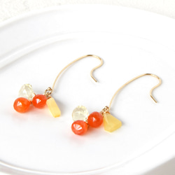 14lgf/夏蜜柑・カーネリアンxレモンクォーツロングフックピアス 14lgf/夏蜜柑・カーネリアンxレモンクォーツロングフックピアス