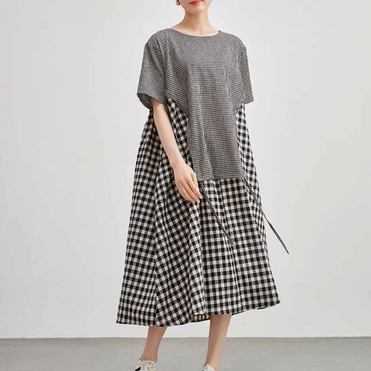 夏のワンピース、綿麻ワンピース、綿麻ロング丈スカート、コットンリネンワンピース