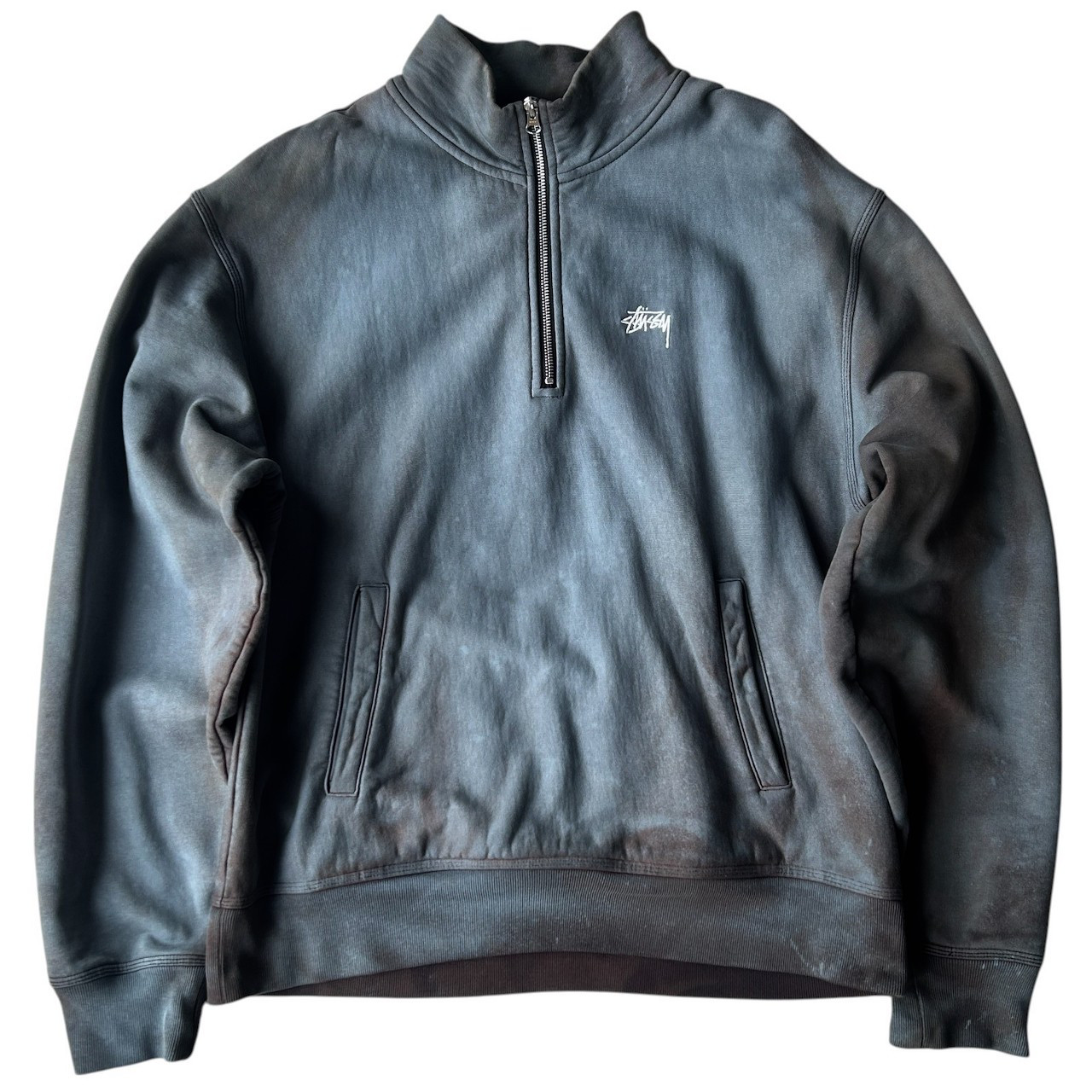 STUSSYステューシー/ビンテージ加工ハーフジップスウェット/bhkbdflA
