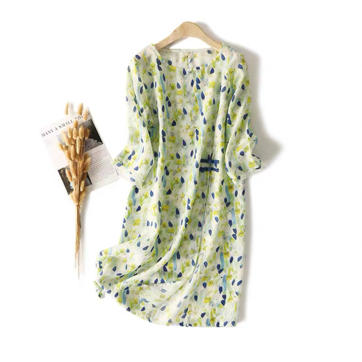 夏のワンピース、綿麻ワンピース、綿麻ロング丈スカート、コットンリネンワンピース